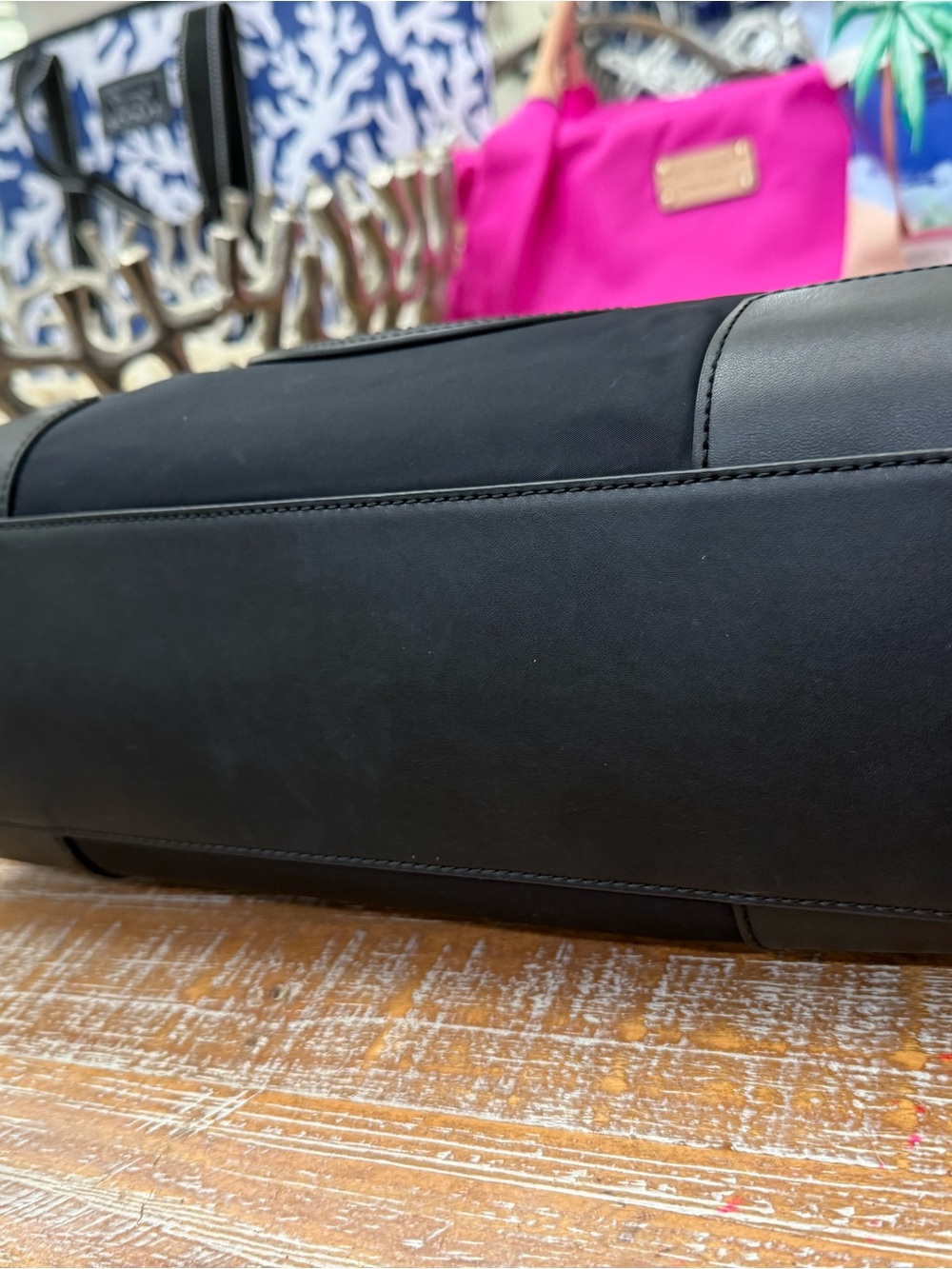 Tory Burch Small Ella Black Nylon with Logo Tote, 13” x 10 1/2” x 4” Wide. EUC - Picture 8 of 10